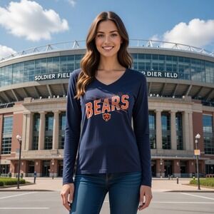 Chicago Bears NFL Team Apparel Womens Long‎ Sleeve V Neck Shirt Medium M